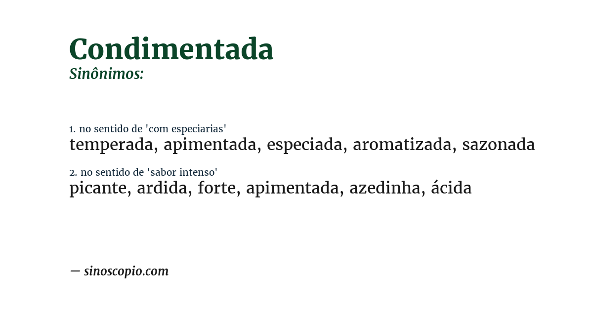 Sinônimo de condimentada