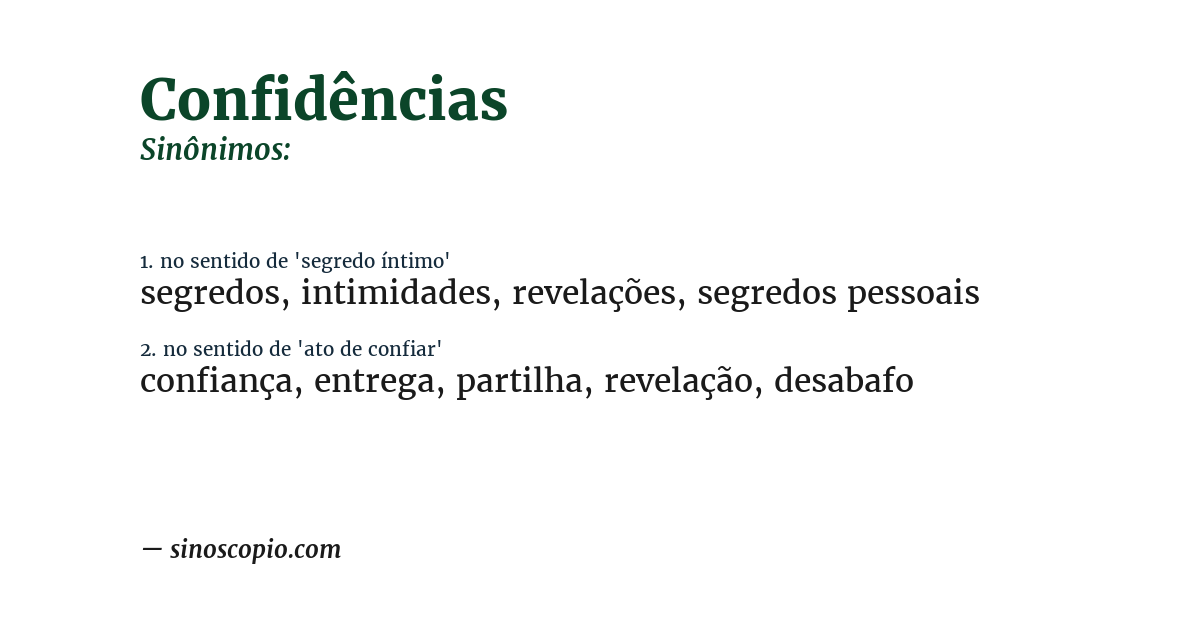 Sinônimo de confidências