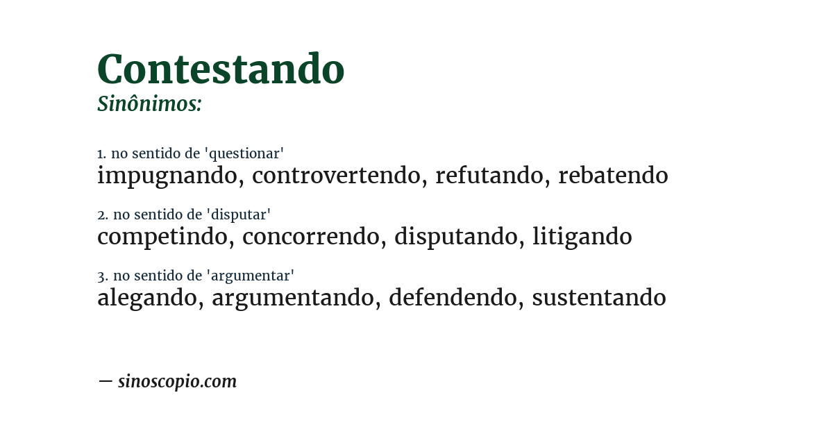 Sinônimo de contestando