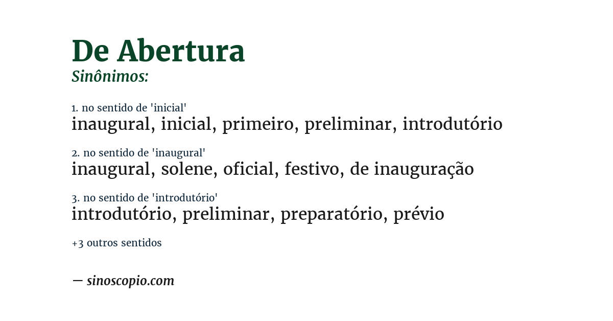 Sinônimo de de abertura