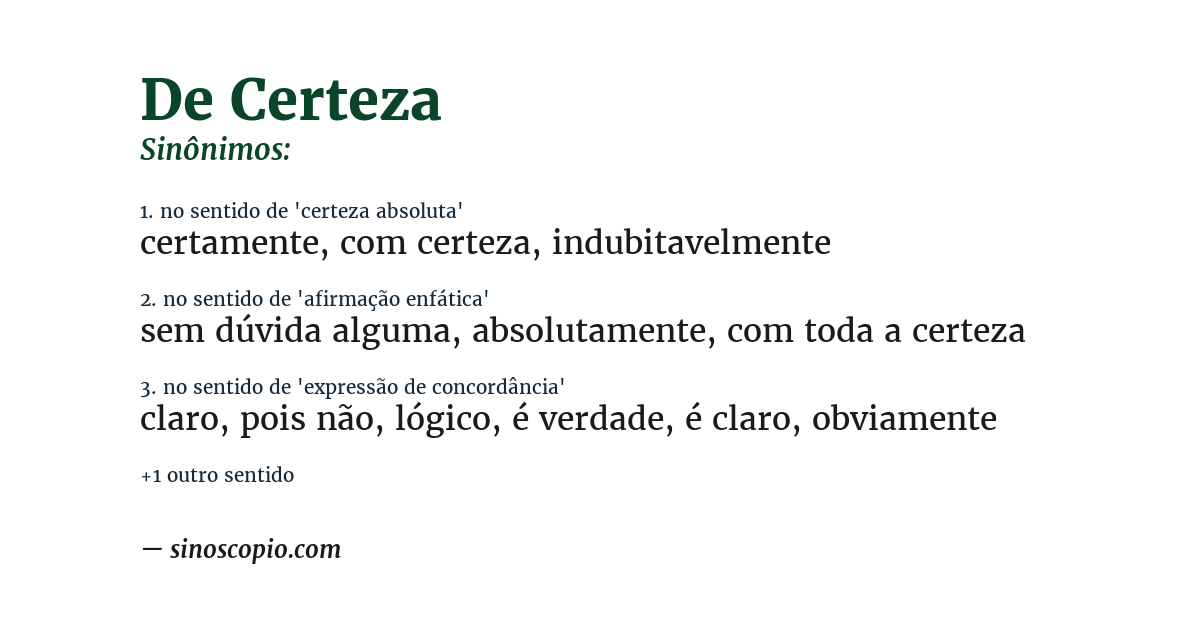 Sinônimo de de certeza