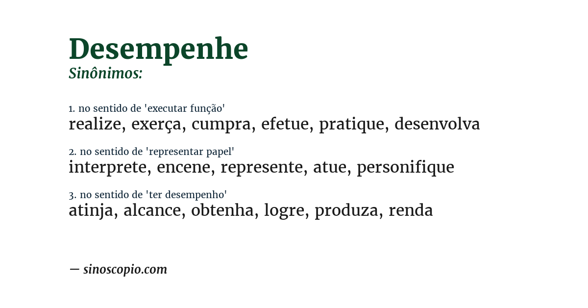 Sinônimo de desempenhe