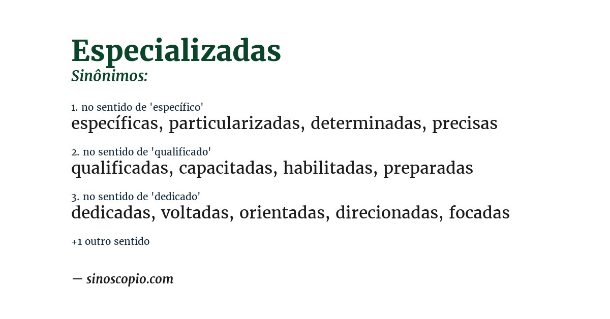 Sinônimo de especializadas