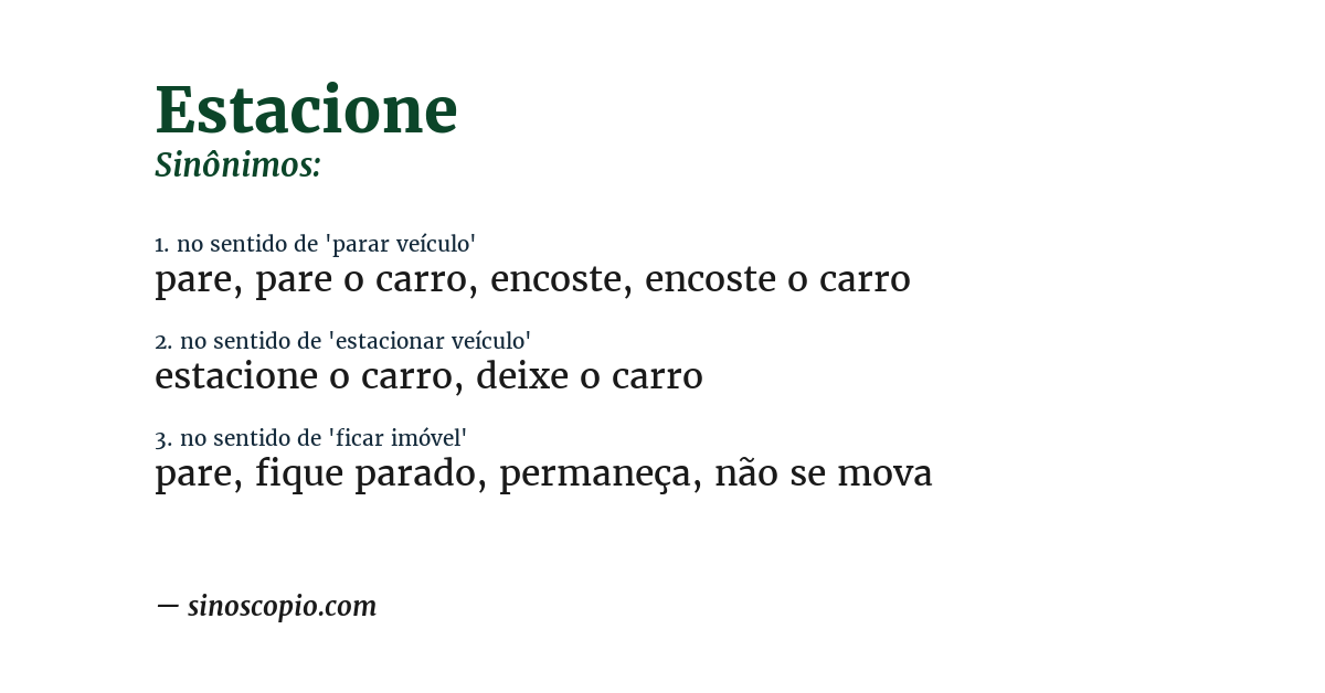 Sinônimo de estacione
