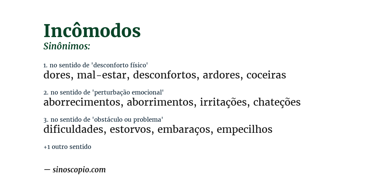 Sinônimo de incômodos