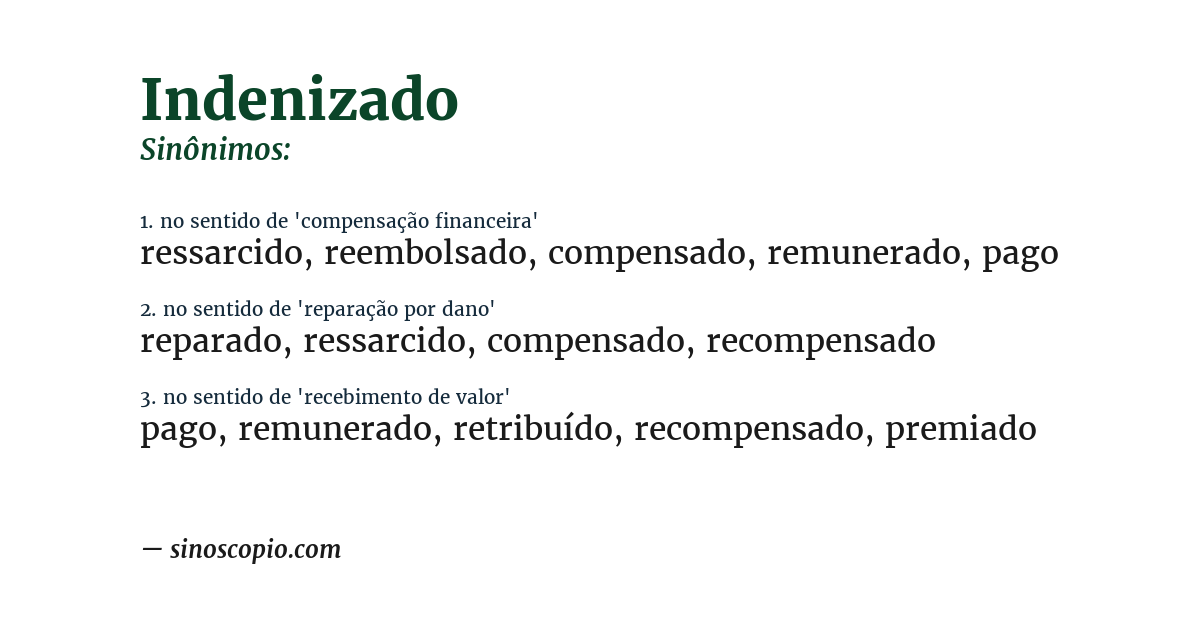 Sinônimo de indenizado