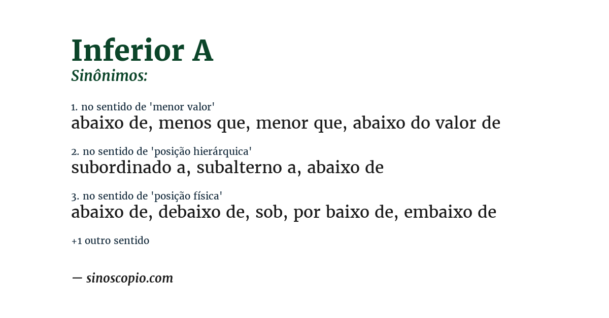 Sinônimo de inferior a