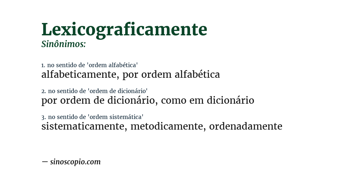 Sinônimo de lexicograficamente