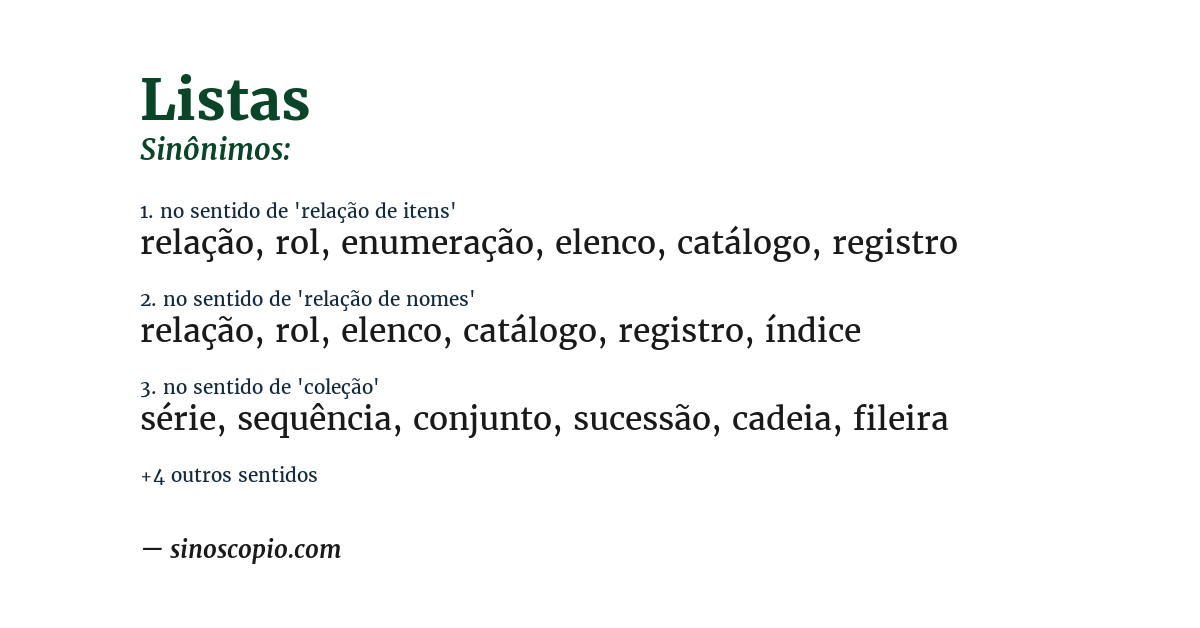 Sinônimo de listas