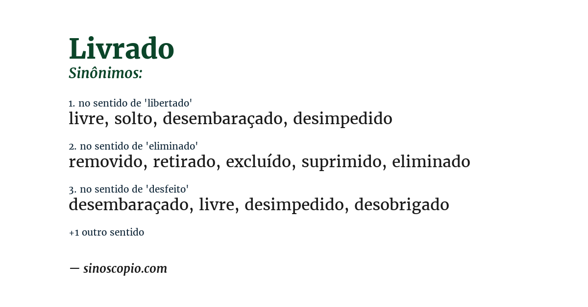 Sinônimo de livrado