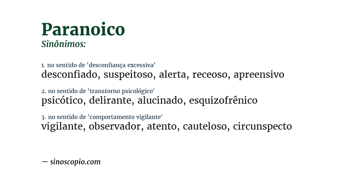 Sinônimo de paranoico