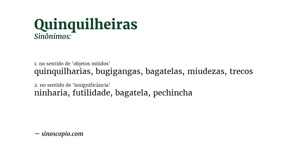 Sinônimo de quinquilheiras