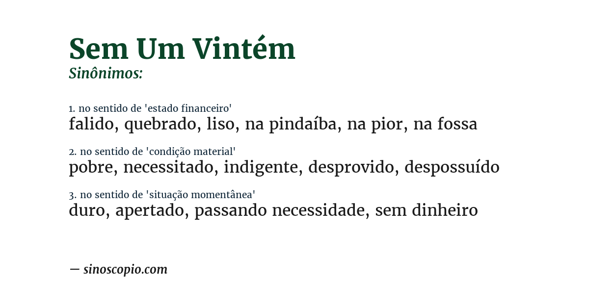 Sinônimo de sem um vintém