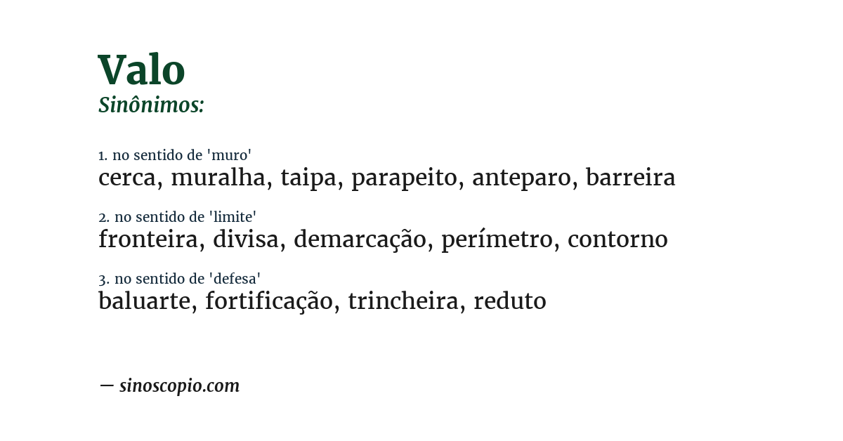 Sinônimo de valo