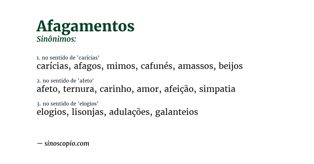 Sinônimo de afagamentos