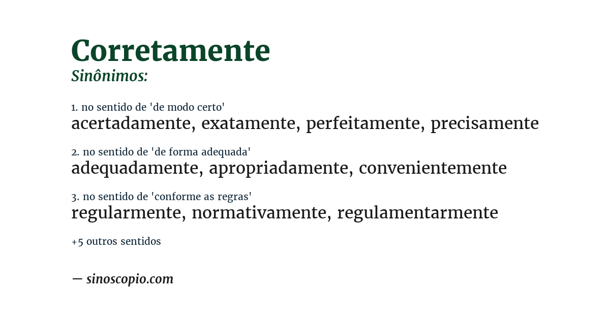 Sinônimo de corretamente