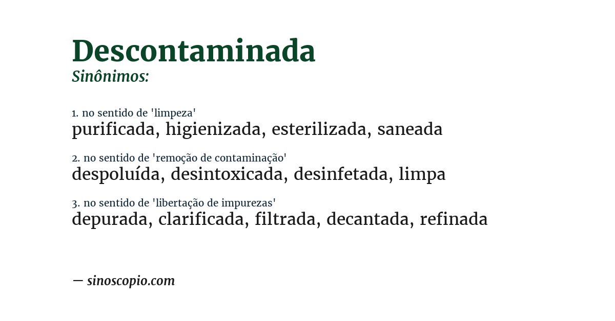 Sinônimo de descontaminada