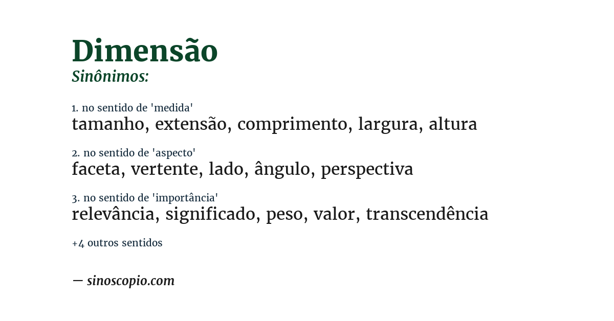 Sinônimo de dimensão