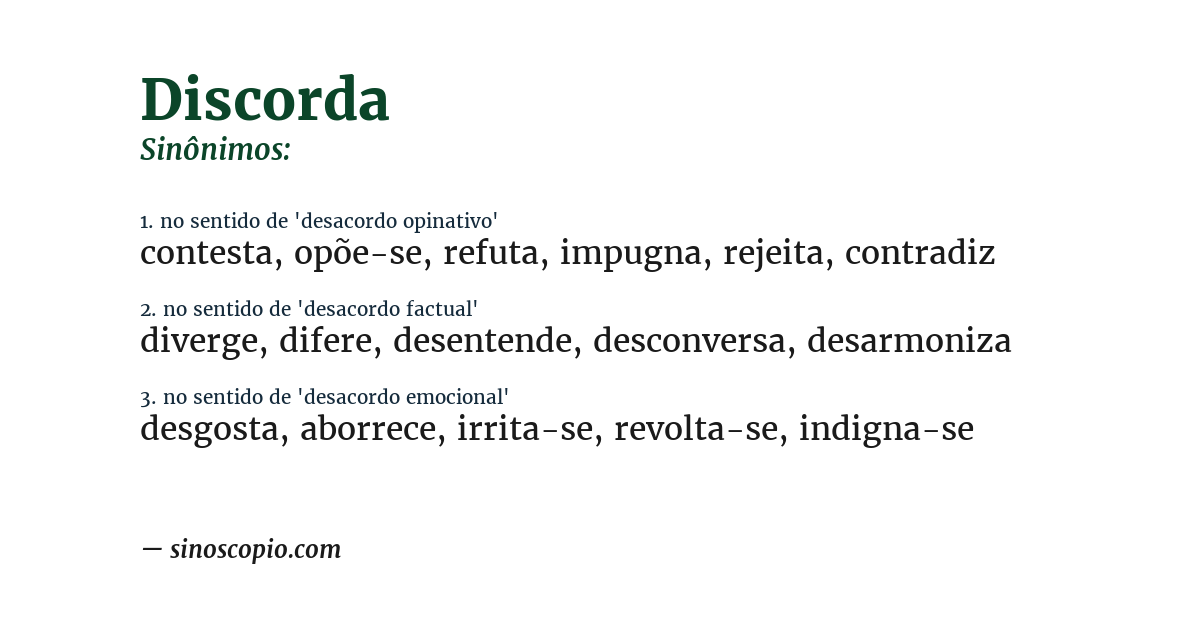 Sinônimo de discorda