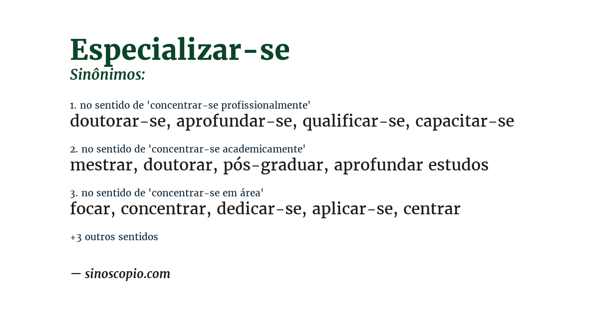 Sinônimo de especializar-se