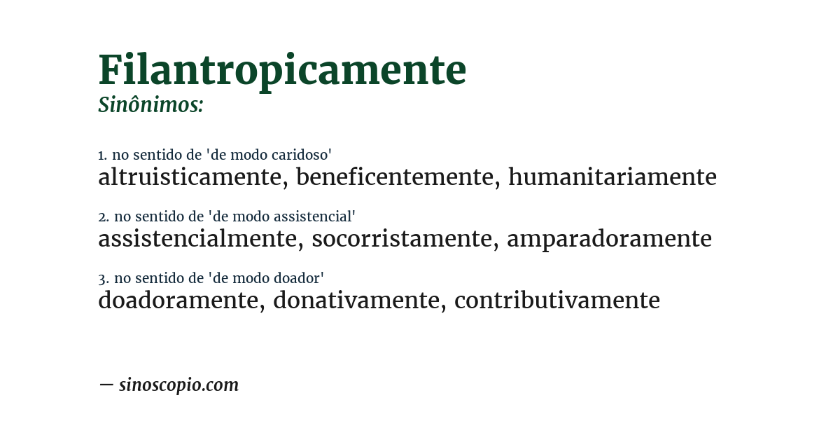 Sinônimo de filantropicamente