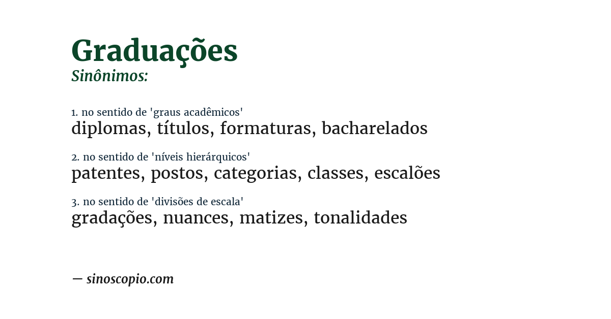 Sinônimo de graduações