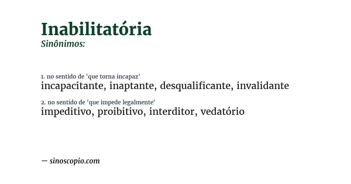 Sinônimo de inabilitatória