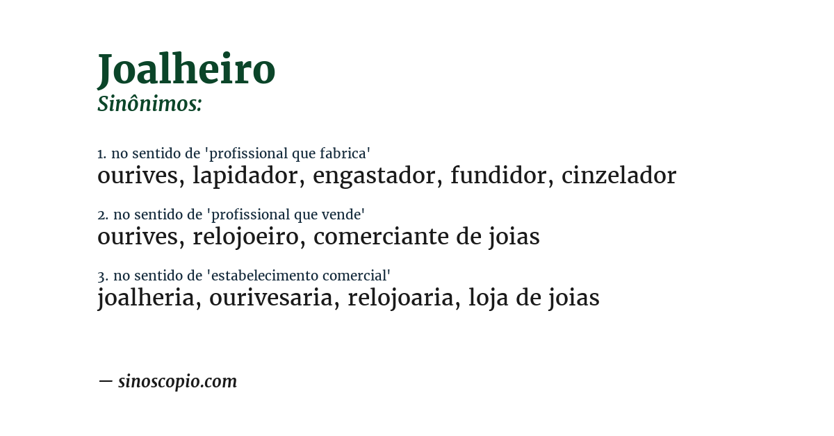 Sinônimo de joalheiro