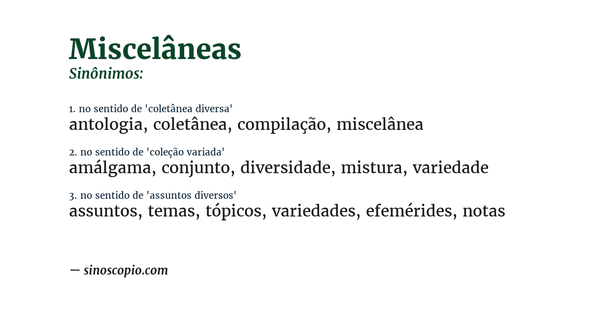 Sinônimo de miscelâneas