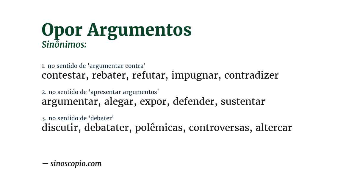 Sinônimo de opor argumentos