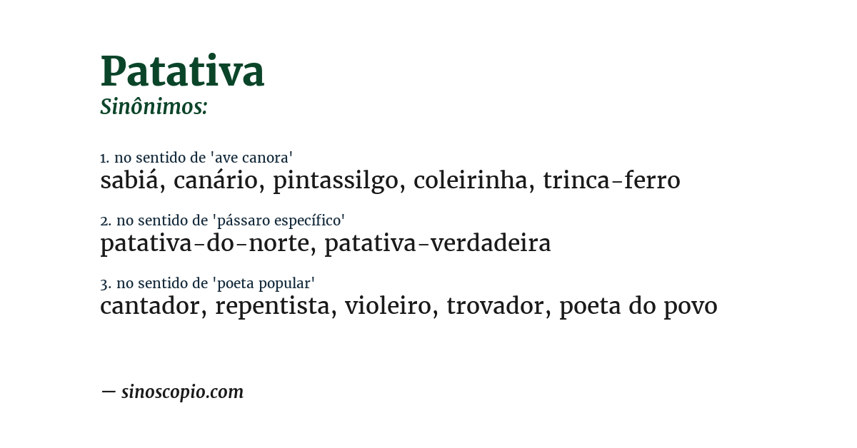 Sinônimo de patativa