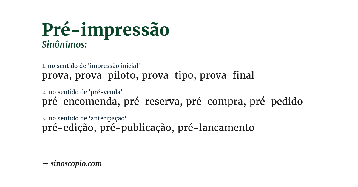 Sinônimo de pré-impressão