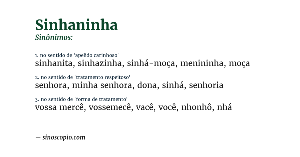 Sinônimo de sinhaninha
