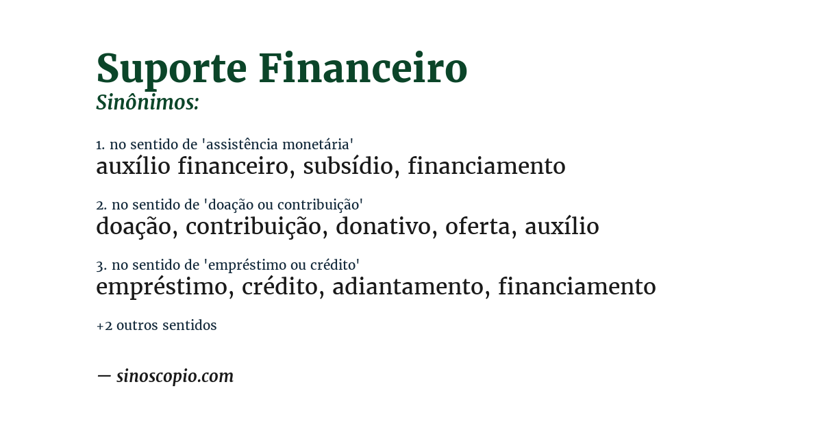 Sinônimo de suporte financeiro