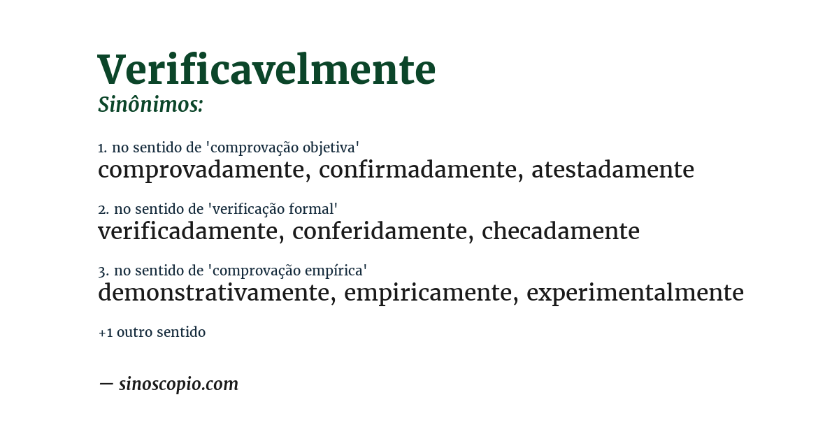Sinônimo de verificavelmente