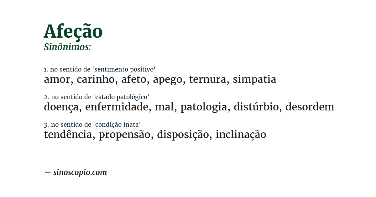 Sinônimo de afeção