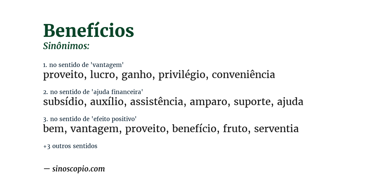 Sinônimo de benefícios