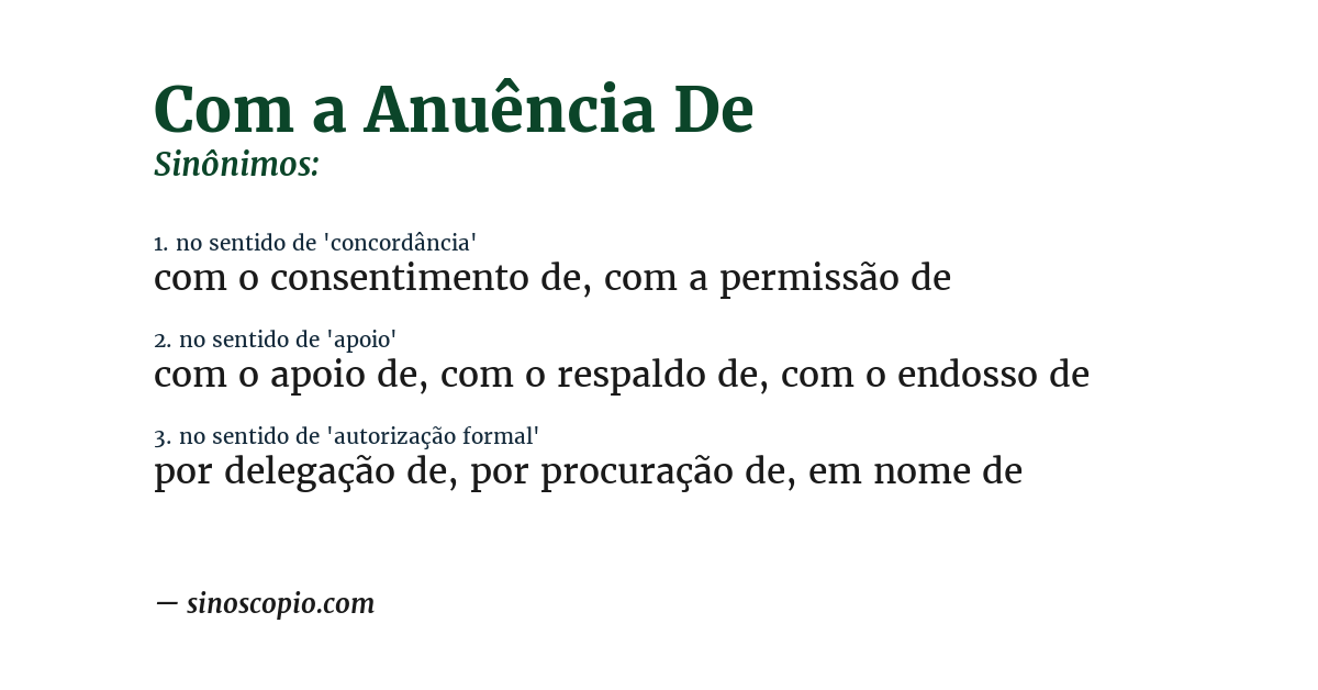 Sinônimo de com a anuência de