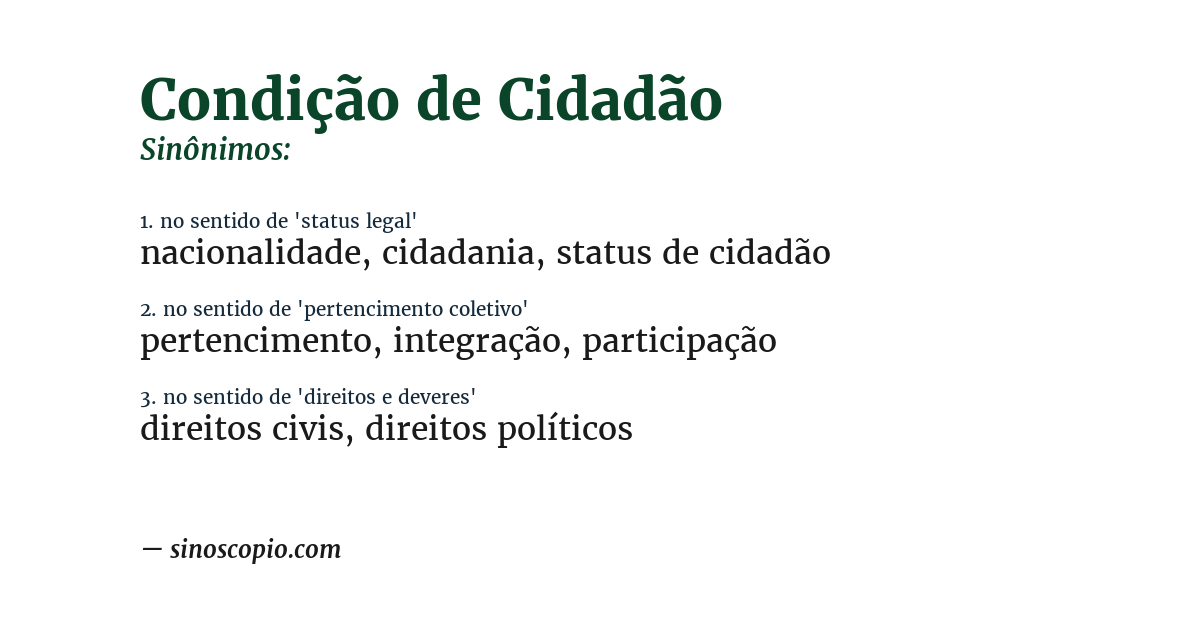 Sinônimo de condição de cidadão
