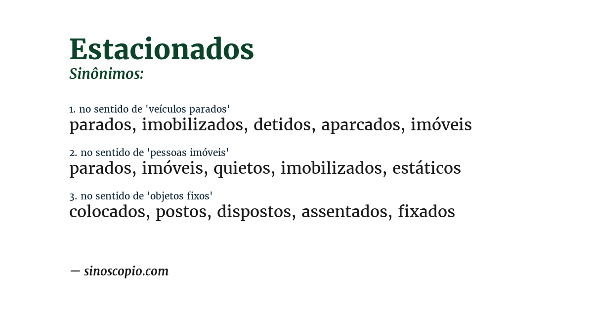 Sinônimo de estacionados