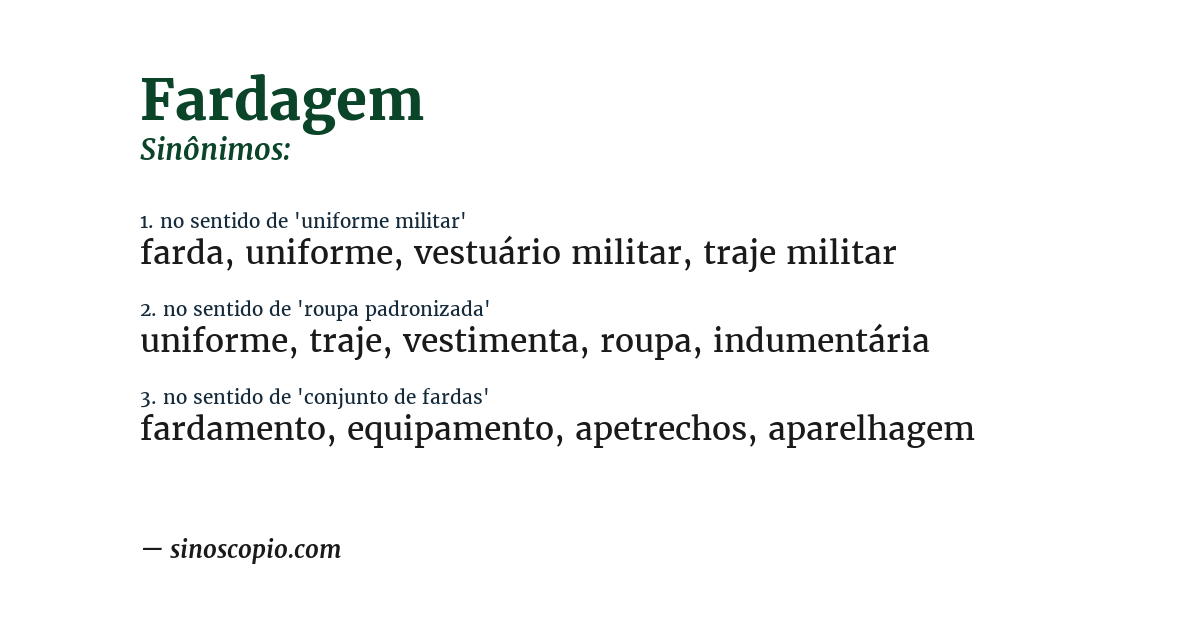 Sinônimo de fardagem