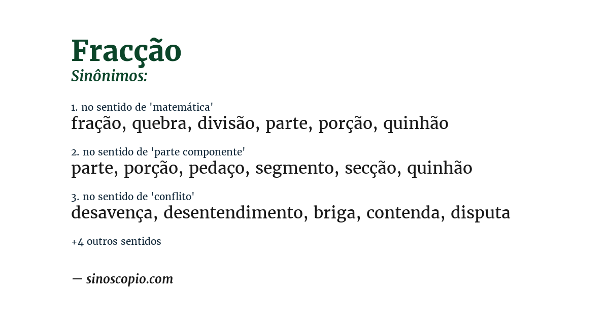Sinônimo de fracção