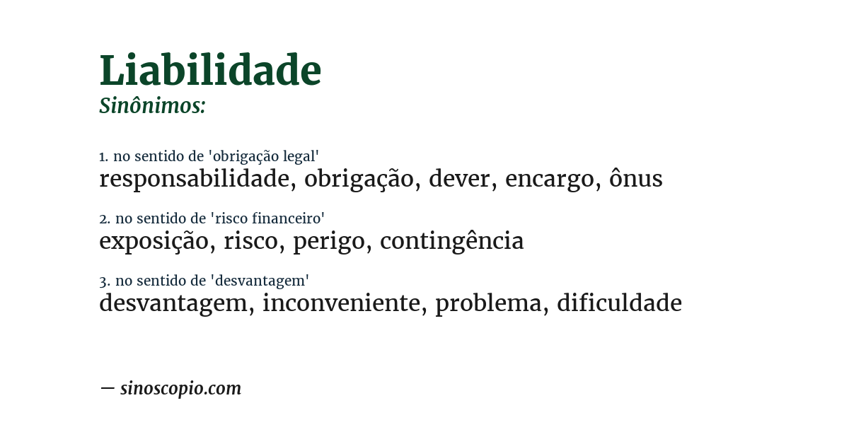Sinônimo de liabilidade