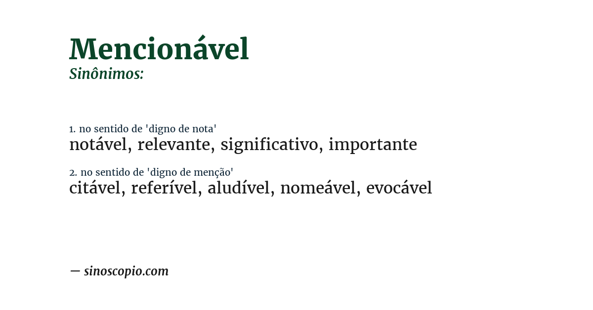 Sinônimo de mencionável
