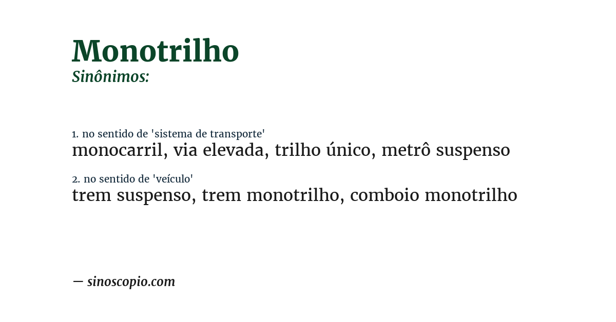 Sinônimo de monotrilho