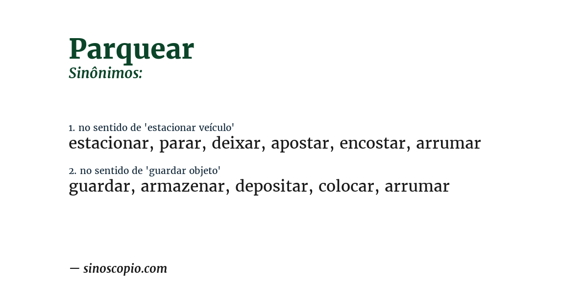 Sinônimo de parquear