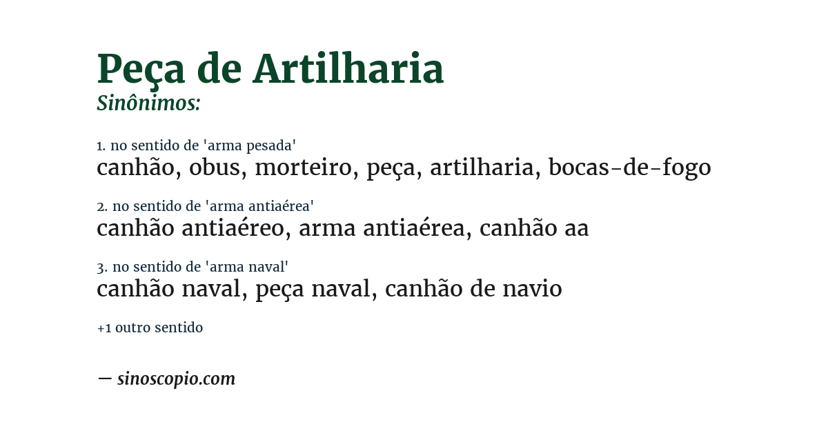 Sinônimo de peça de artilharia