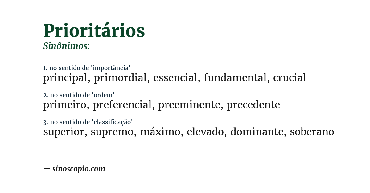 Sinônimo de prioritários