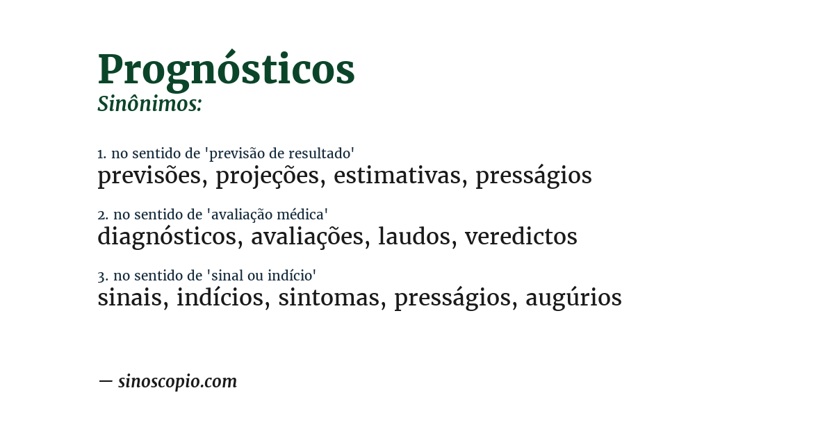 Sinônimo de prognósticos
