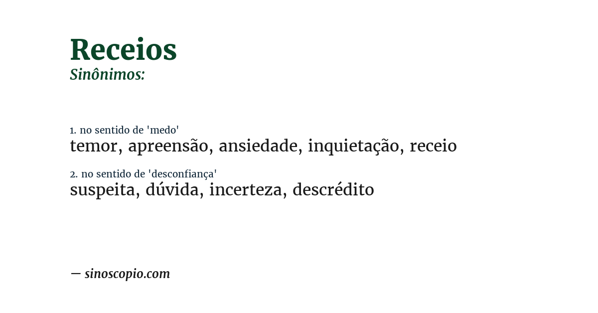 Sinônimo de receios